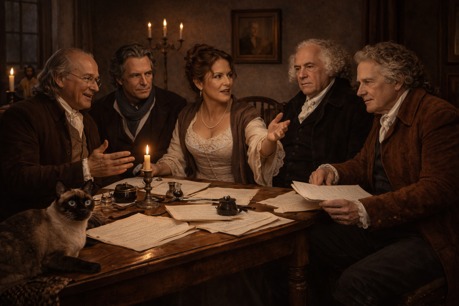 The Founding Fathers in warm discussion.