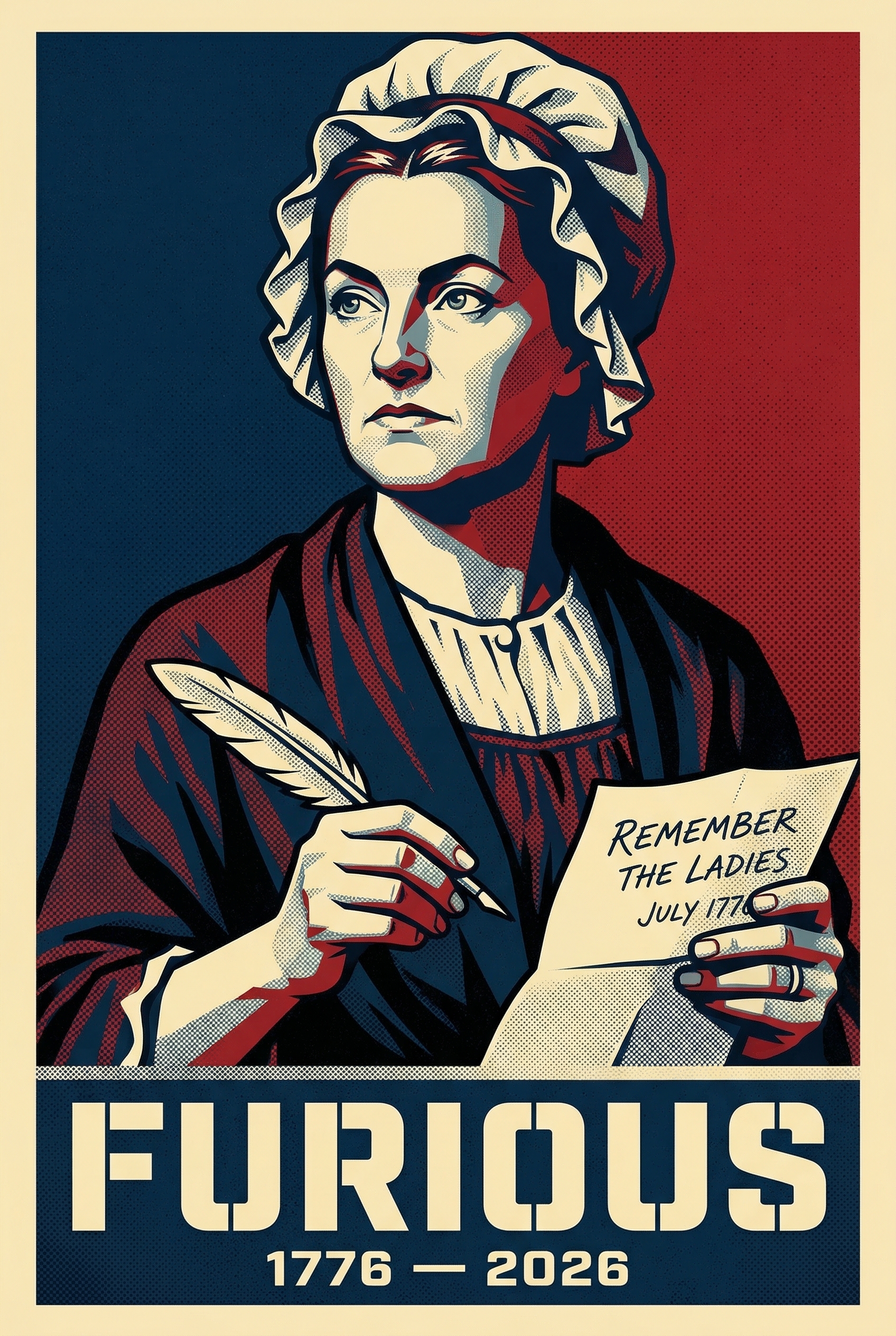 Abigail Adams is shown in with the word Furious.